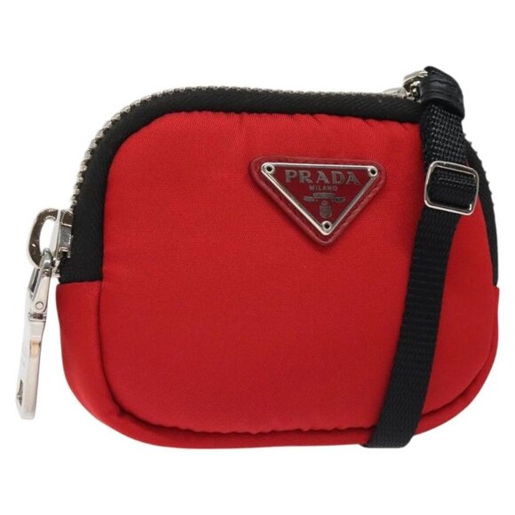 PRADA Chain Pouch Shoulder Bag Nylon Red Silver - Picture 1 of 15